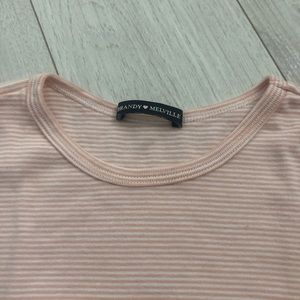 BRANDY MELVILLE PINK AND WHITE STRIPE CROP TEE